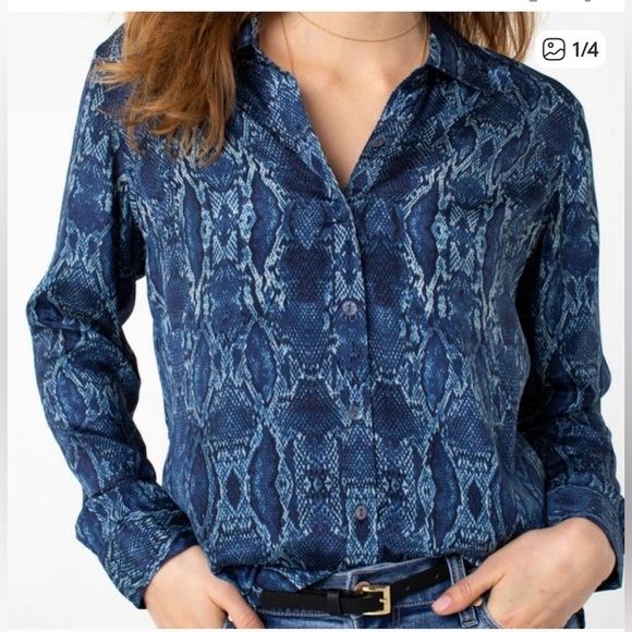 Liverpool Jeans Company Blue Snake Print Button-Up Blouse Top Size Medium - Picture 5 of 5